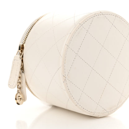 Chanel Lambskin Quilted Round Small Vanity Case With Chain White Black 10 of 12