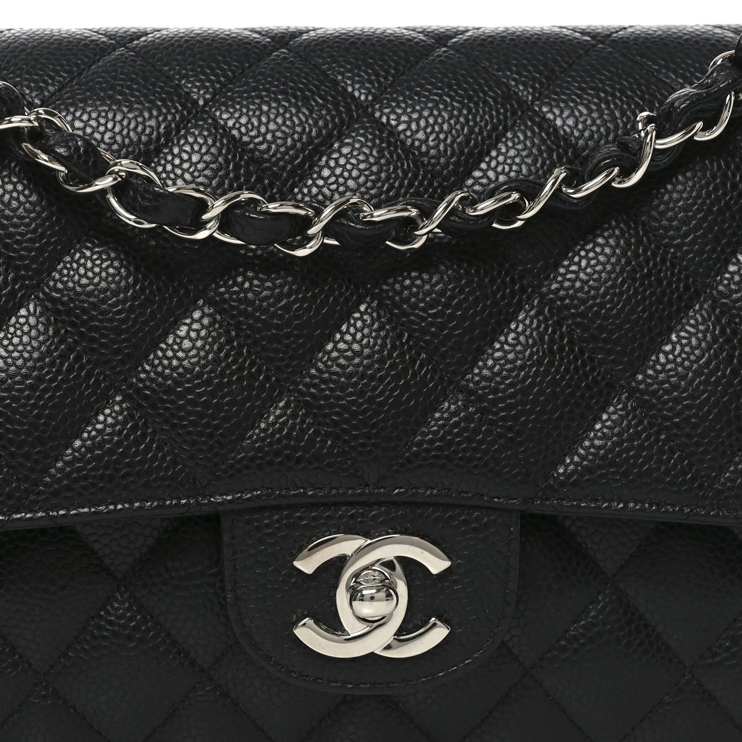 Caviar Quilted Medium Double Flap Black