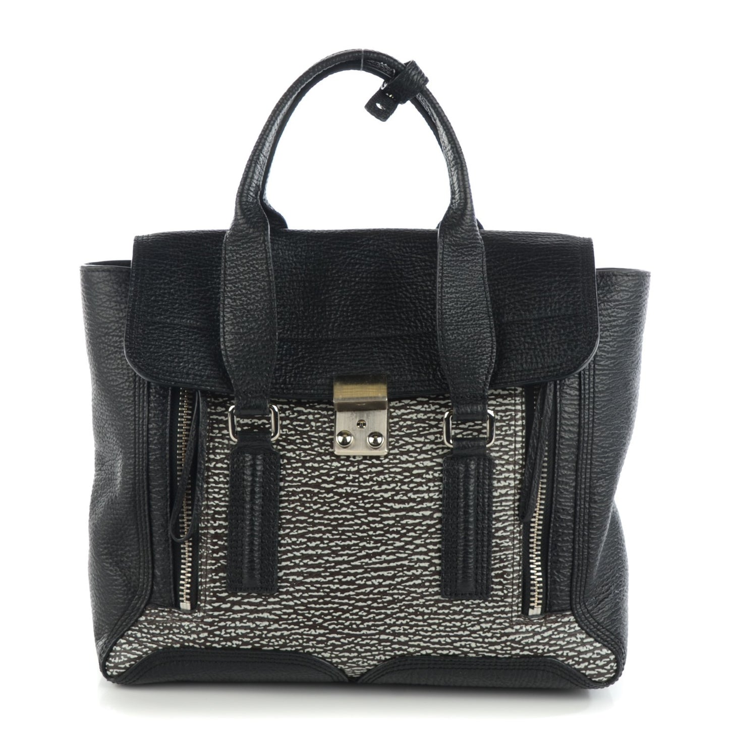 3.1 Calfskin Embossed Medium Pashli Satchel Black White