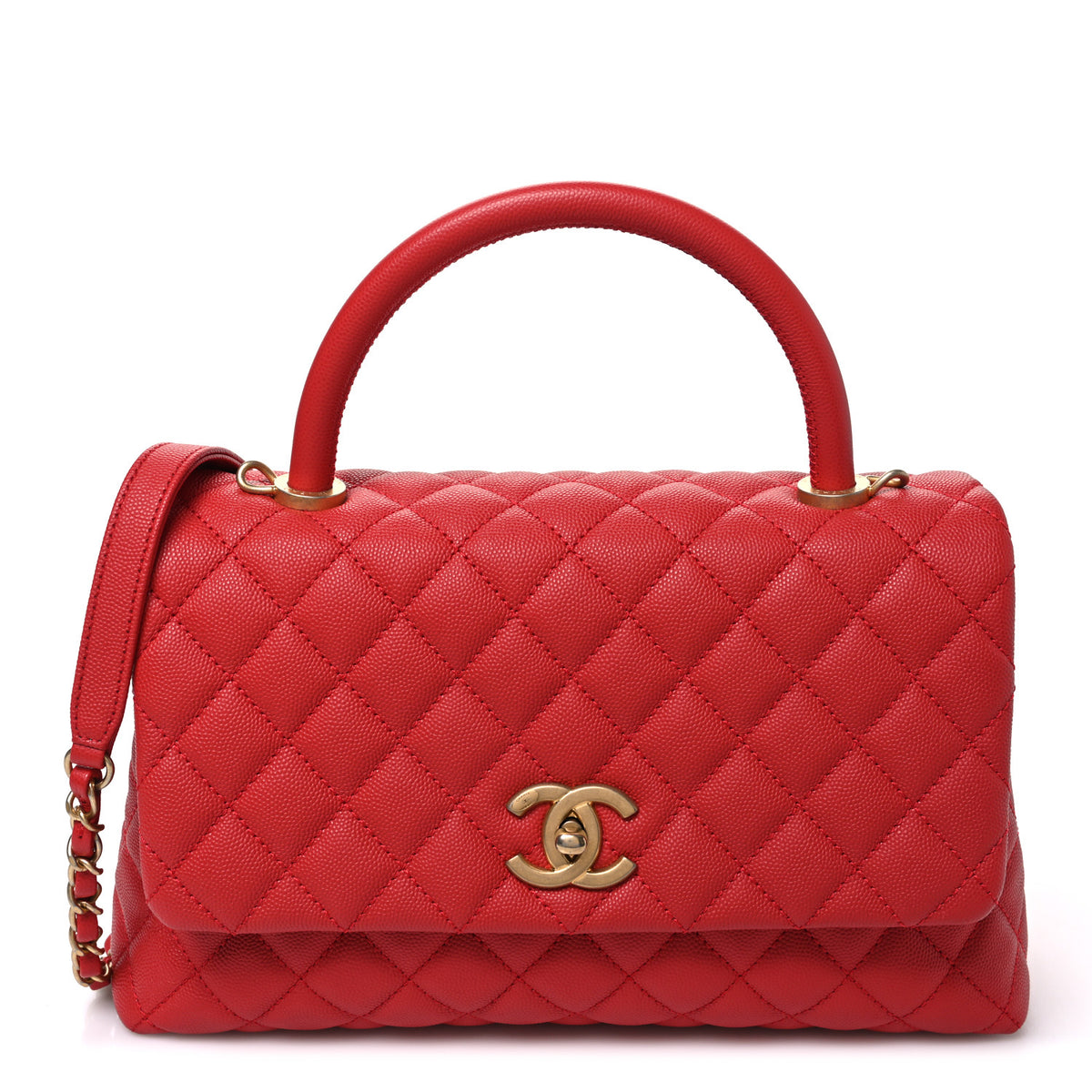 Chanel Caviar Quilted Small Coco Handle Flap Red 1 of 10