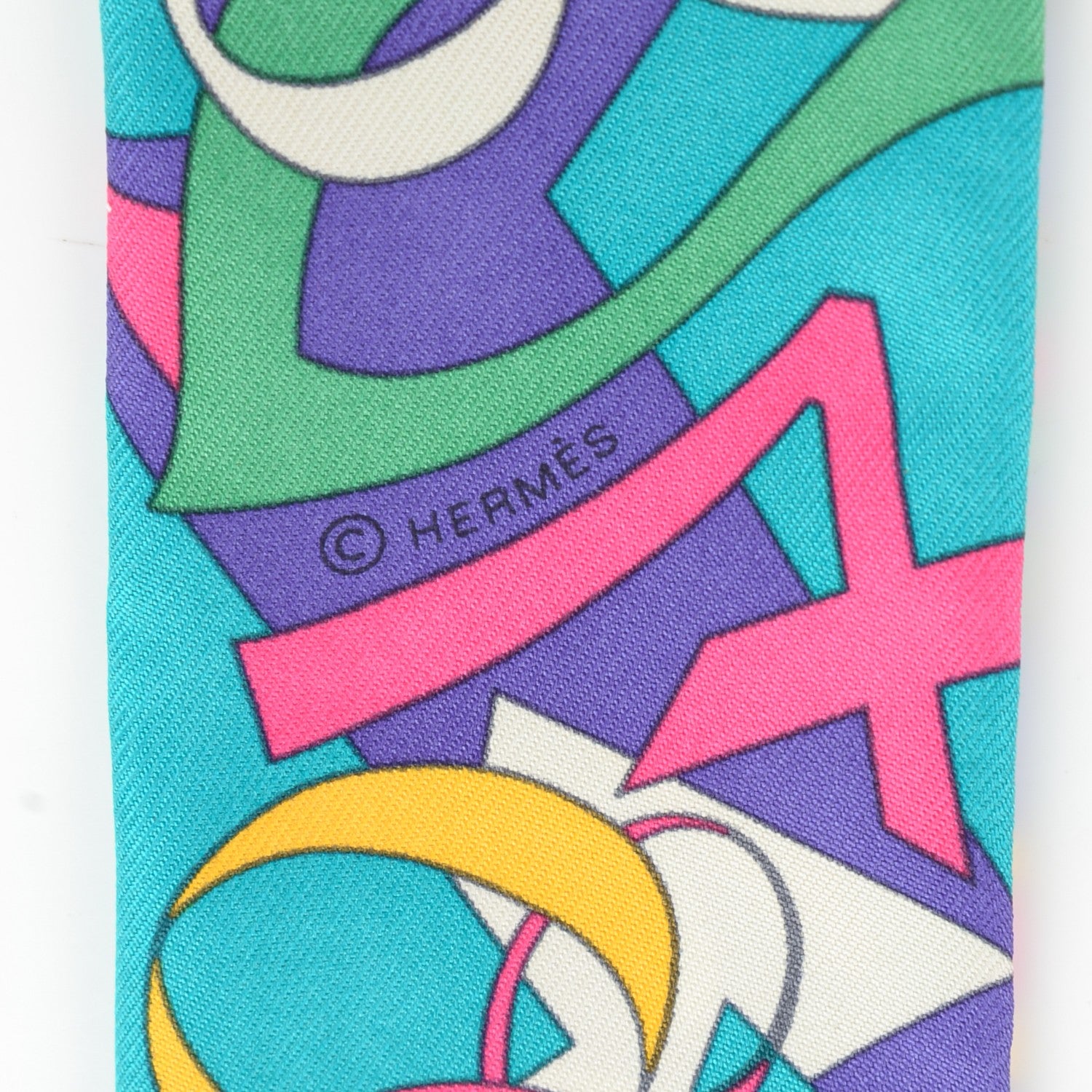 Hermes Silk Le Nombre D'Or Twilly Rose Vif Vert Jaune 4 of 5