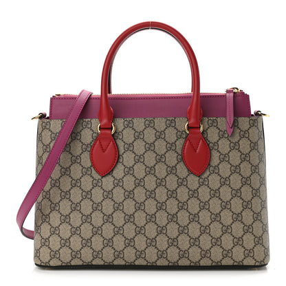 Gucci GG Supreme Monogram Moon Calfskin Small Zip Top Tote Beige Ebony Hibiscus Red New Rosette 1 of 15