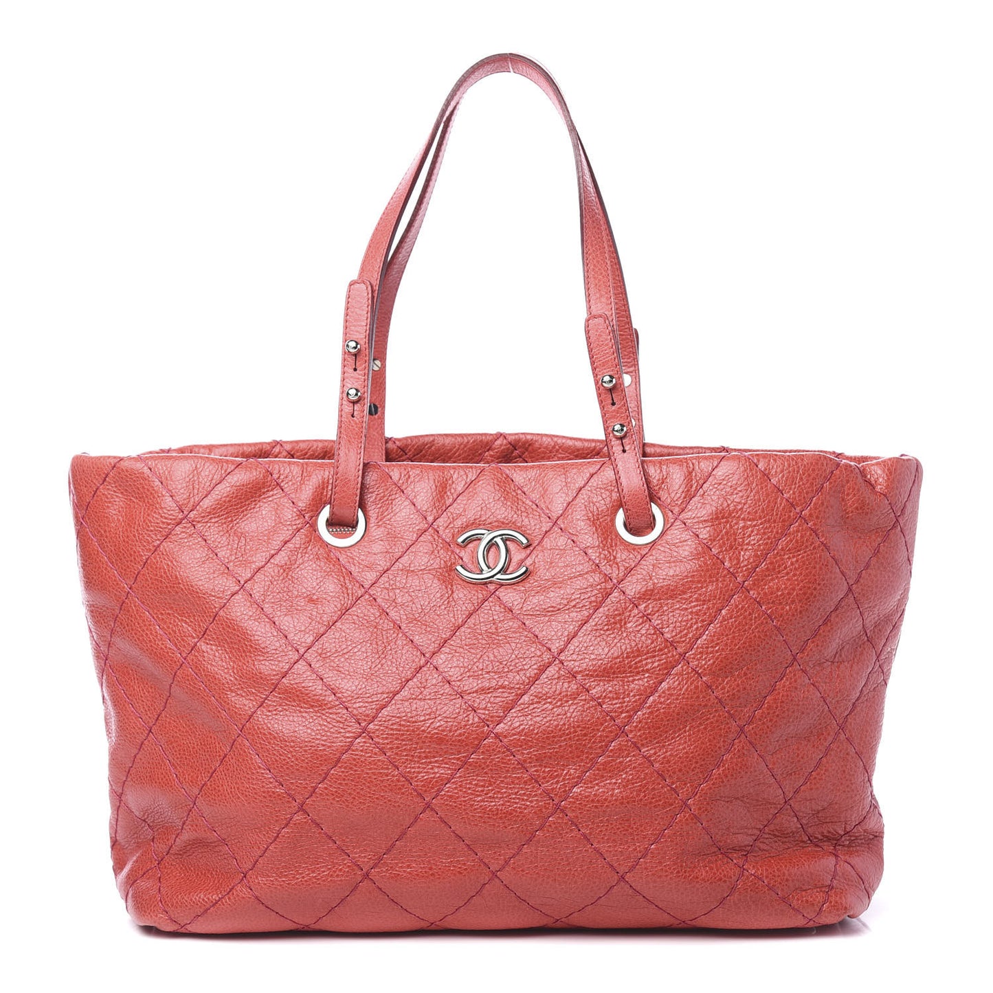 Glazed Calfskin Large On The Road Tote Red