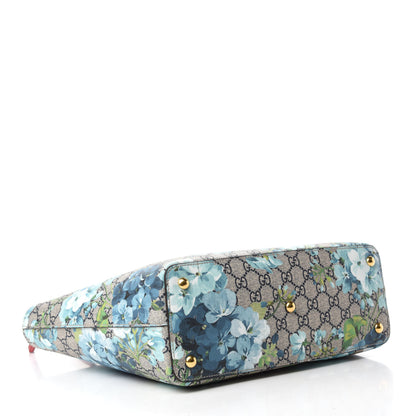 Gucci GG Supreme Monogram Blooms Medium Zippered Bucket Tote Beige Blue Navy Hibiscus Red 4 of 10