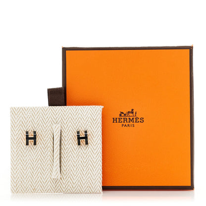 Hermes Gold Lacquered Mini Pop H Earrings Black 6 of 6