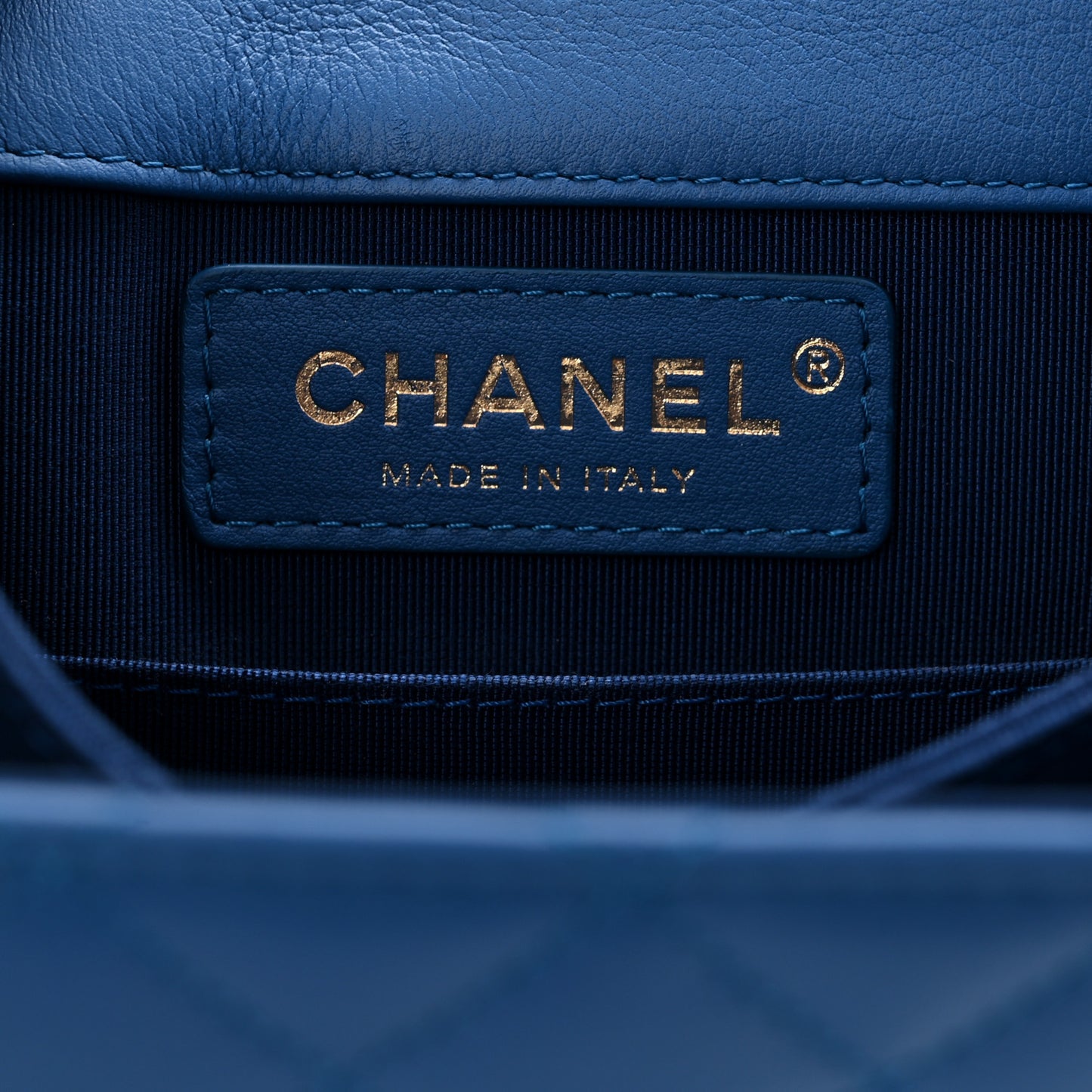 Calfskin Quilted North South Boy Flap Blue