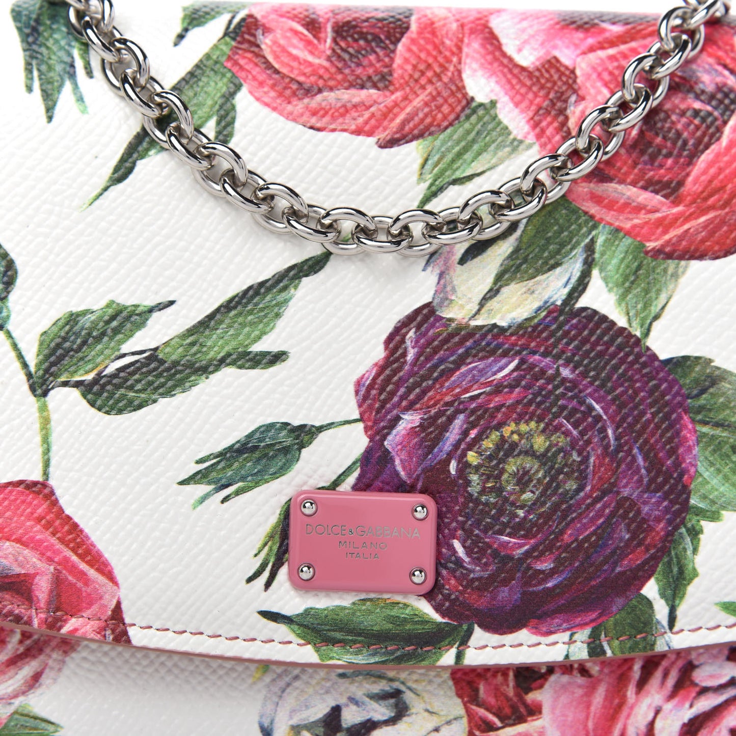 Dauphine Floral Print Wallet On Chain White Pink