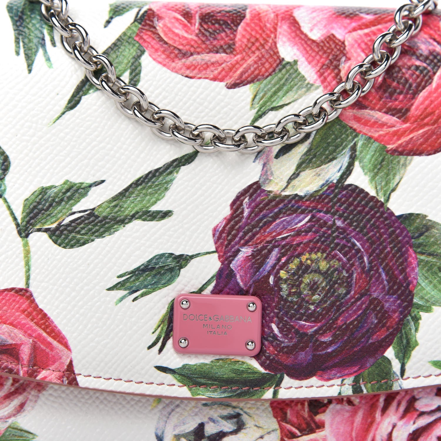 Dolce & Gabbana Dauphine Floral Print Wallet On Chain White Pink 9 of 10