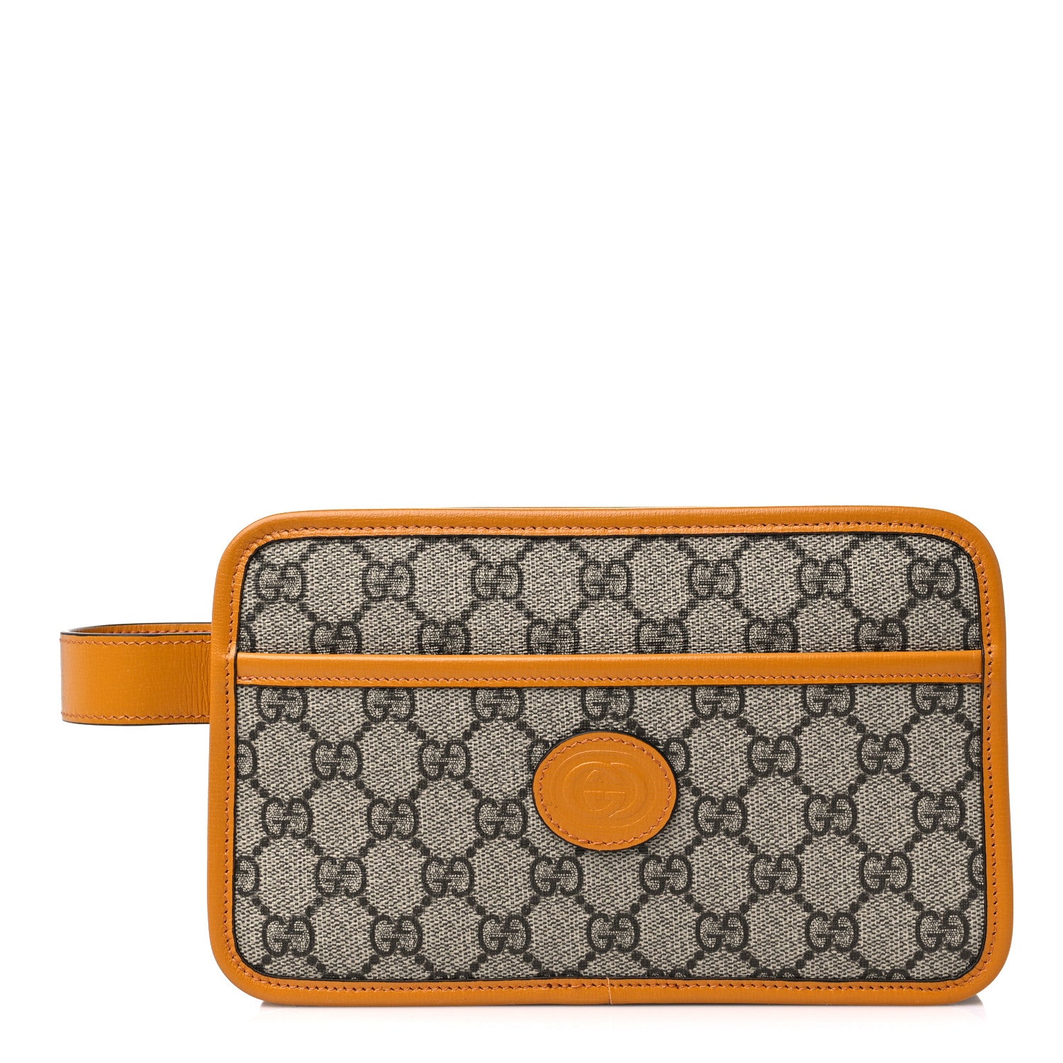 Gucci GG Supreme Monogram Textured Calfskin Retro Interlocking G Travel Pouch Beige Yellow 1 of 10