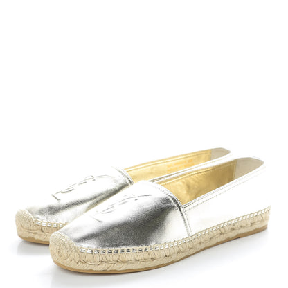 Saint Laurent Metallic Lambskin Monogram Espadrilles 38 Platino 3 of 9