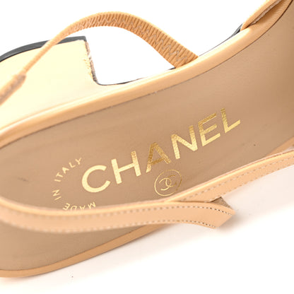 Chanel Goatskin Grosgrain Cap Toe CC Slingback Pumps 39 Beige Black 7 of 11