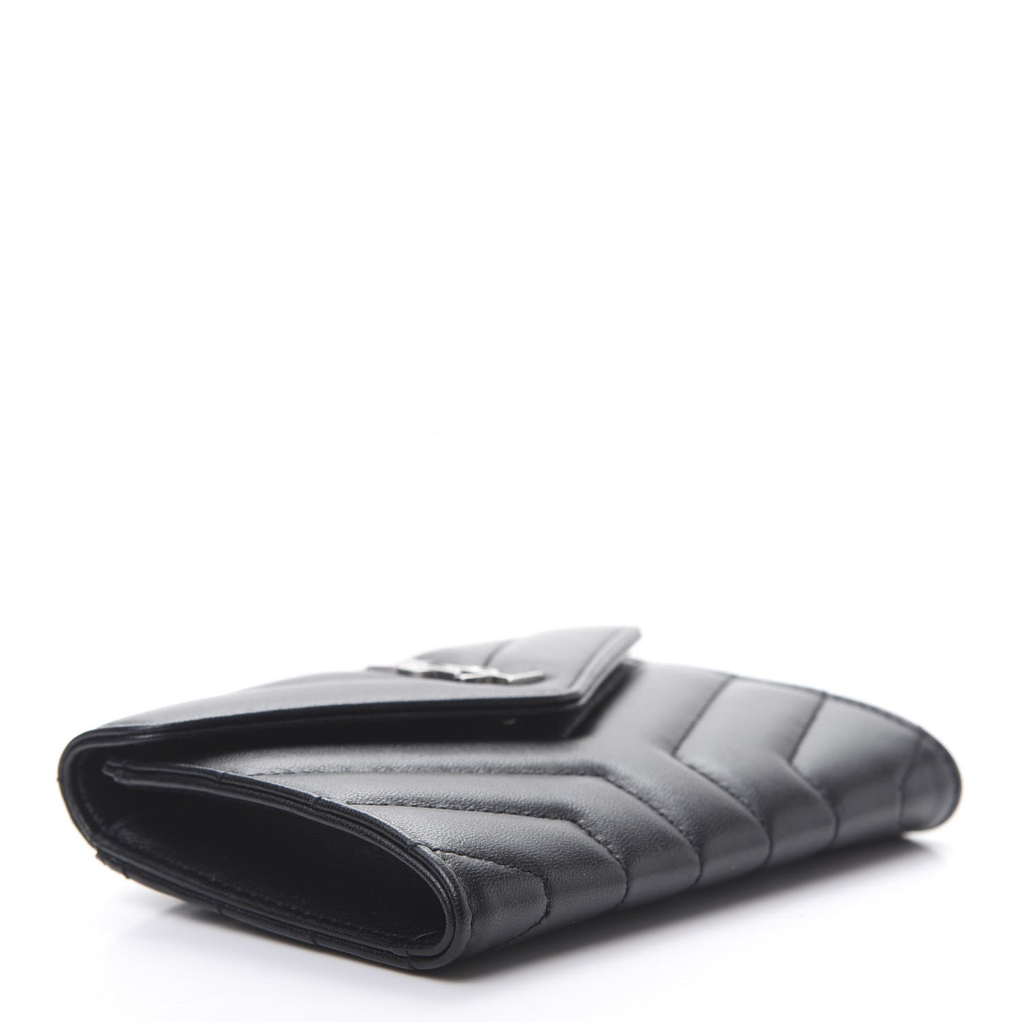Lambskin Y Quilted Monogram Small Loulou Envelope Wallet Black