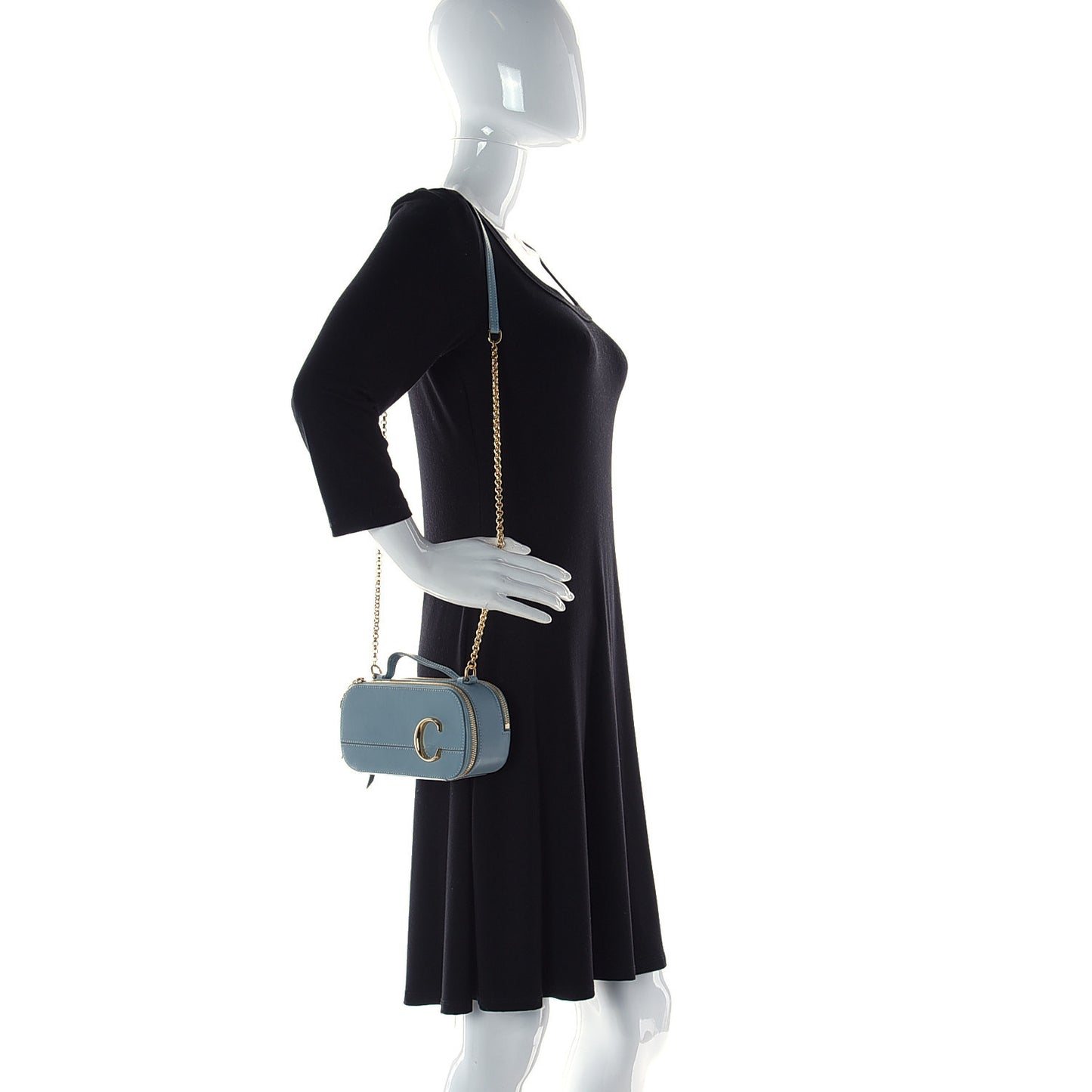 Shiny Calfskin Mini Vanity C Bag Faded Blue