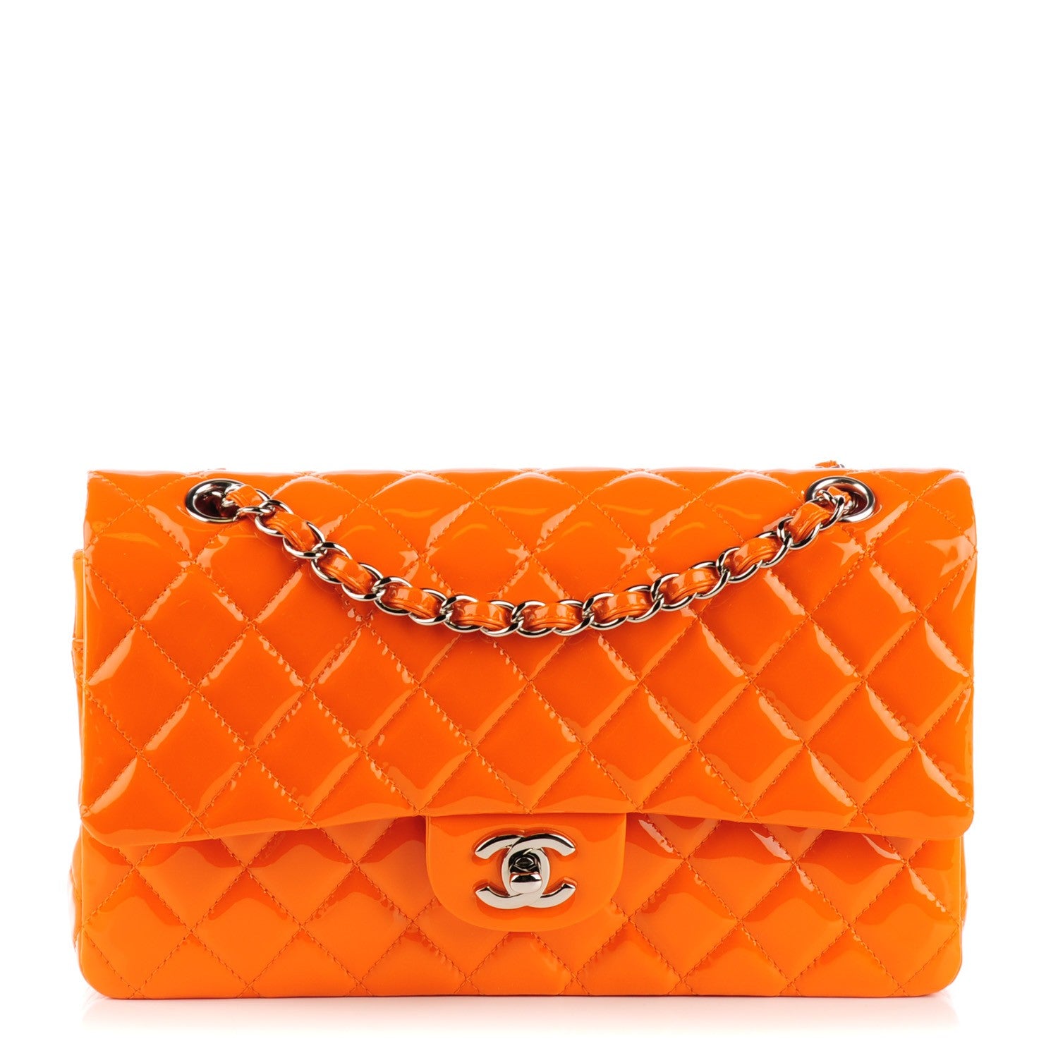 Chanel Patent Quilted Medium Double Flap Orange 1 of 8