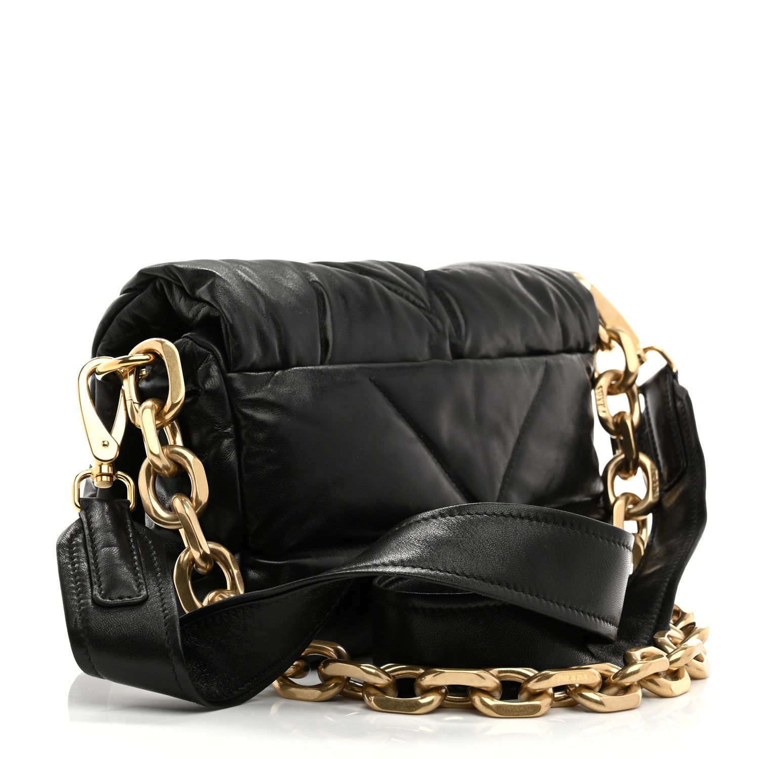 Prada Nappa Soft Padded Logo Embossed Triangle Quilted Small Shoulder Bag Black 3 of 11