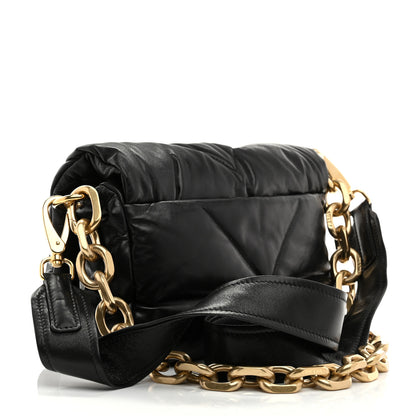 Prada Nappa Soft Padded Logo Embossed Triangle Quilted Small Shoulder Bag Black 3 of 11