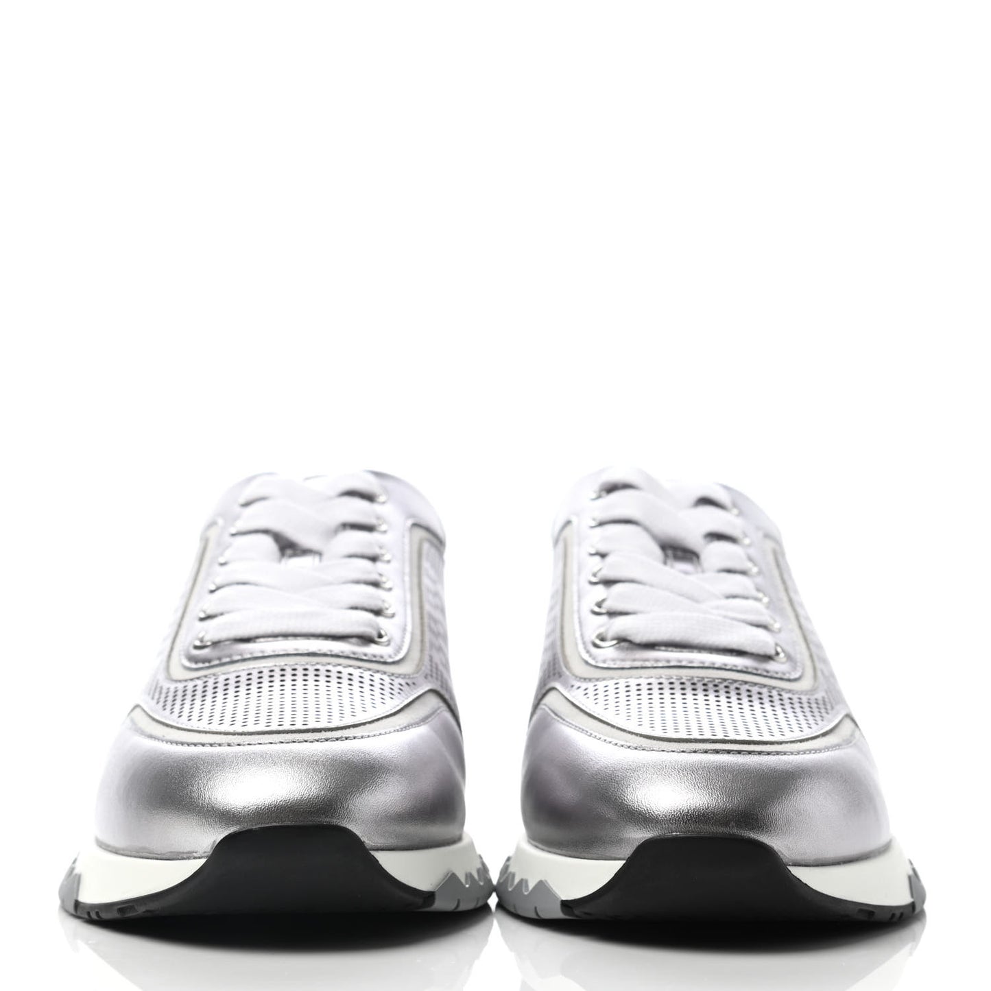 Perforated Calfskin Womens Addict Sneakers 38.5 Gris Argenté Vieille Blanc