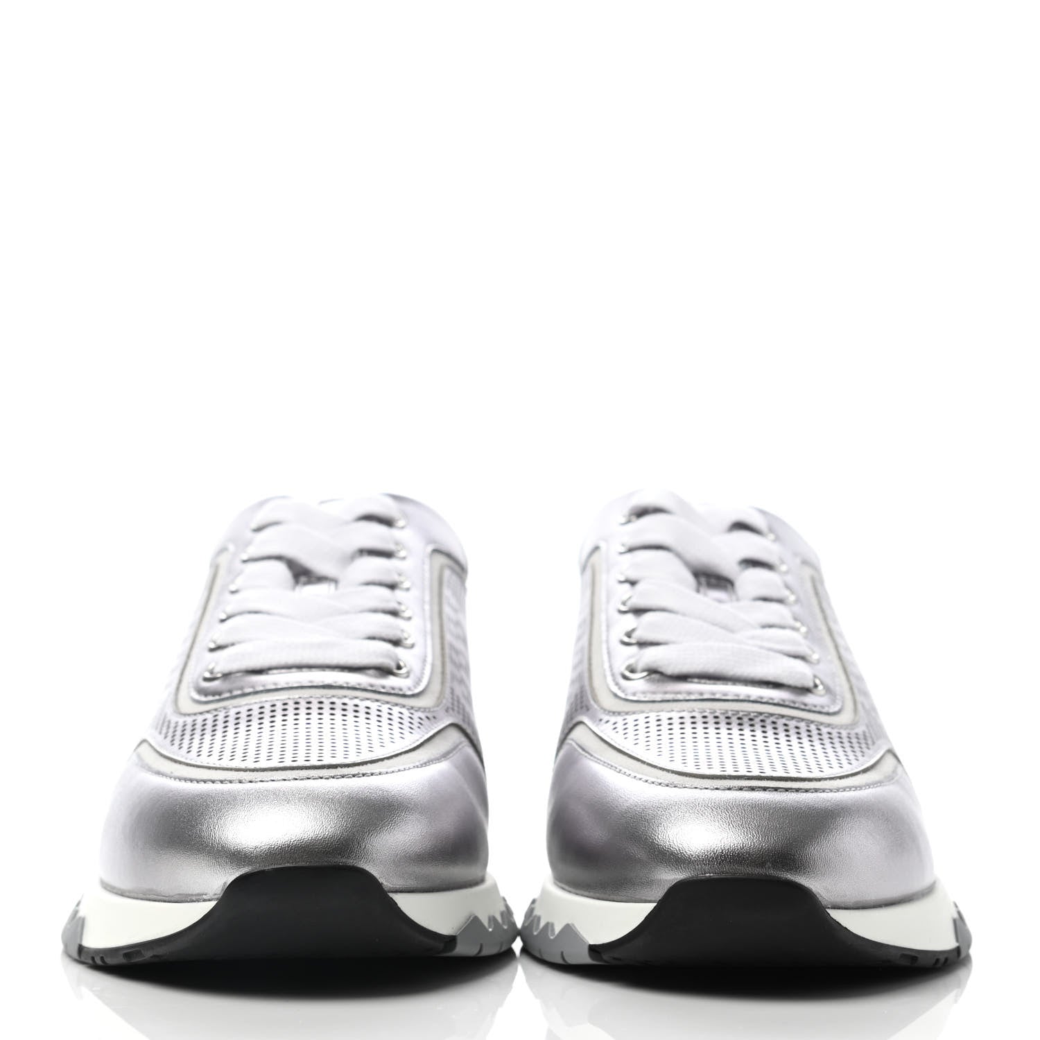 Hermes Perforated Calfskin Womens Addict Sneakers 38.5 Gris Argenté Vieille Blanc 2 of 4