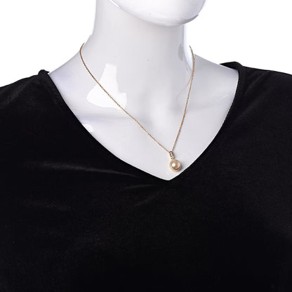 Mikimoto 18K Yellow Gold Diamond Golden South Sea Pearl 11mm Pendant Necklace 2 of 5