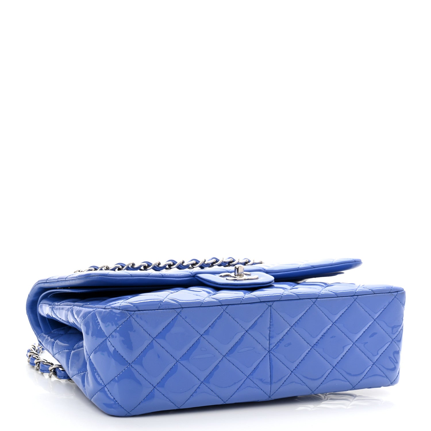 Chanel Patent Quilted Jumbo Double Flap Blue 4 of 11