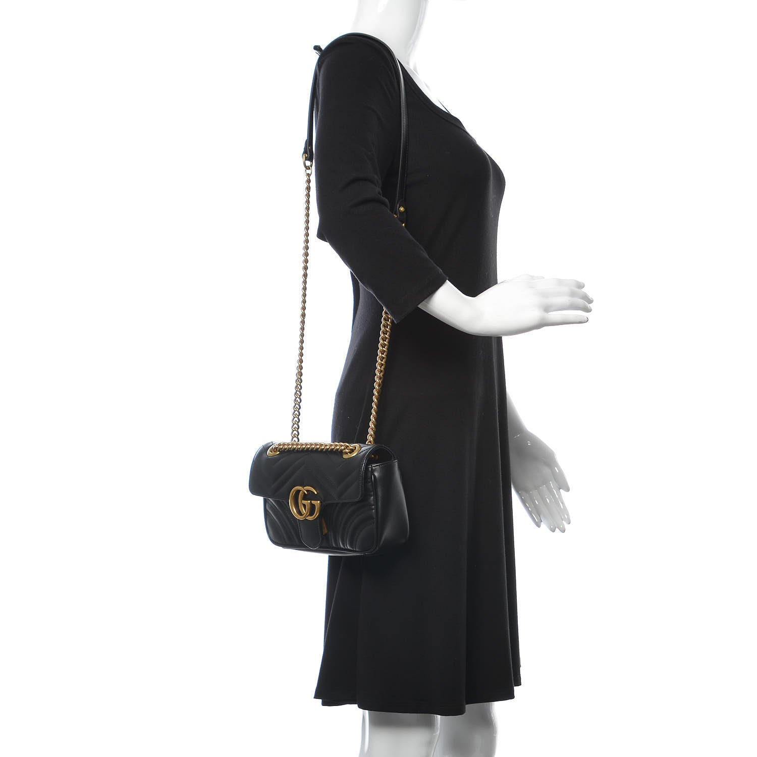 Gucci Calfskin Matelasse Mini GG Marmont Shoulder Bag Black 2 of 9