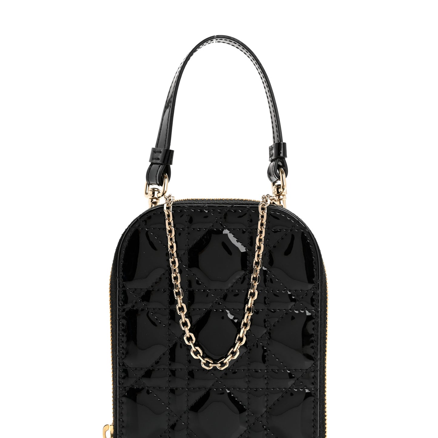Patent Cannage Lady Dior Phone Holder Black