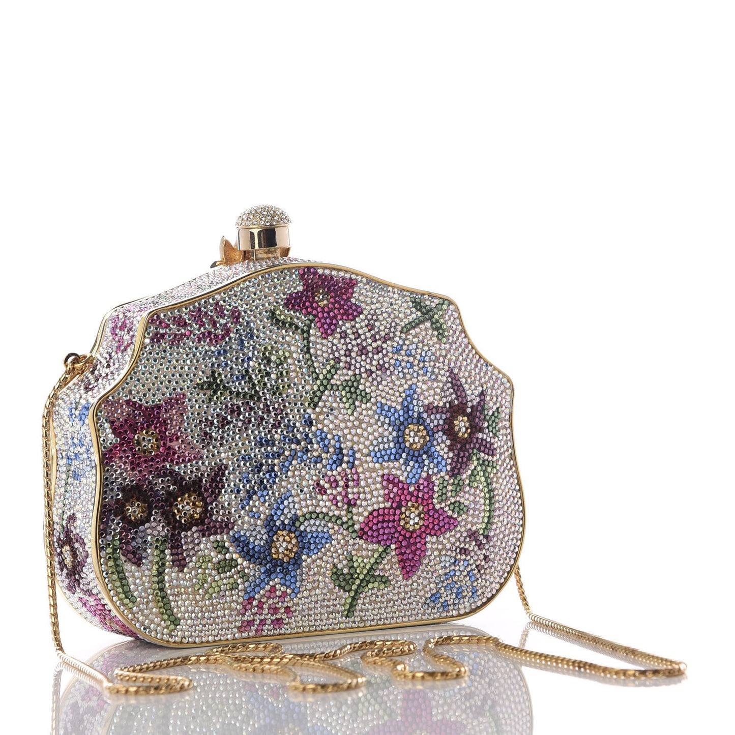 Swarovski Crystal Flower Minaudiere Clutch Gold