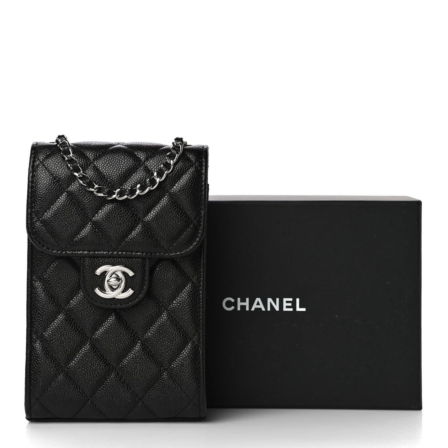 Caviar Quilted Classic Phone Holder Black