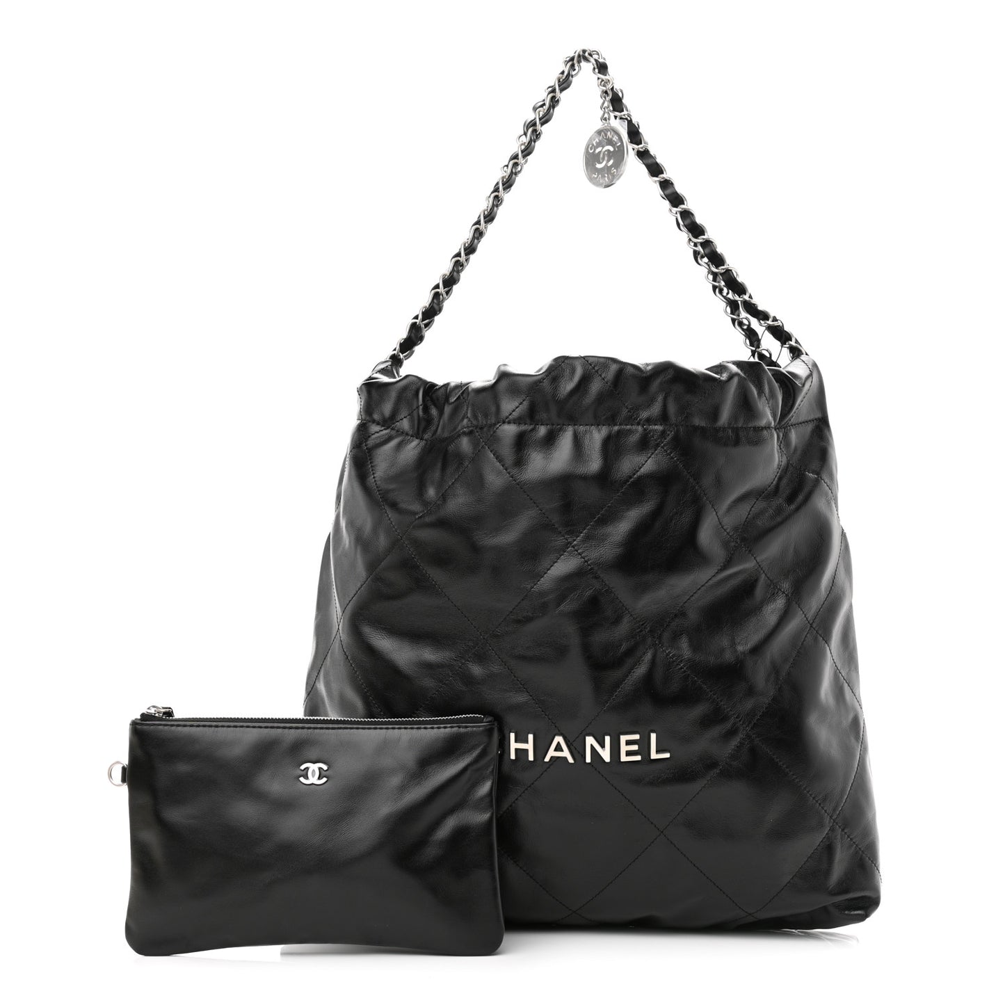 Shiny Calfskin Quilted Chanel 22 Black