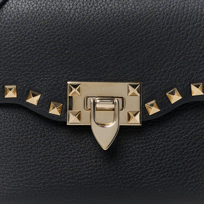 Valentino Garavani Pebbled Calfskin Medium Rockstud Flip Lock Crossbody Bag Black 7 of 9