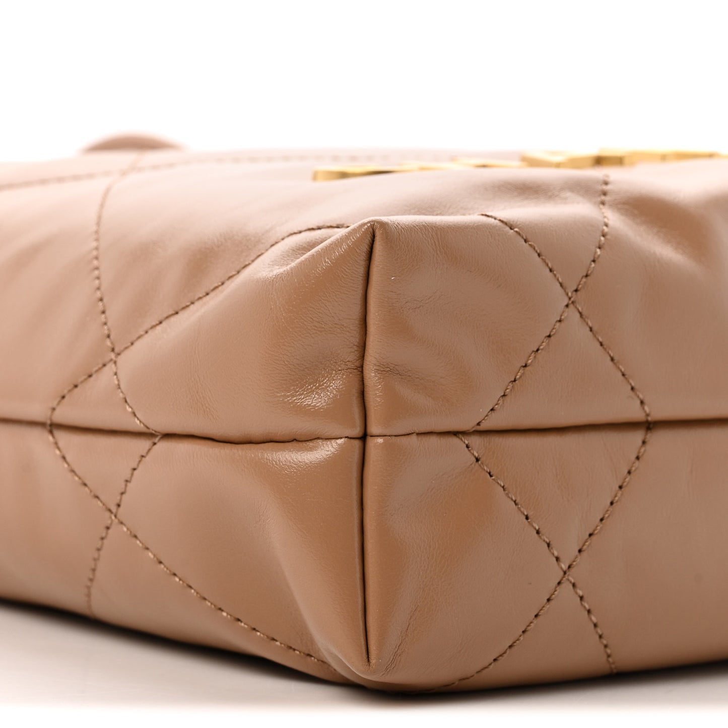 Shiny Calfskin Quilted Mini Chanel 22 Dark Beige