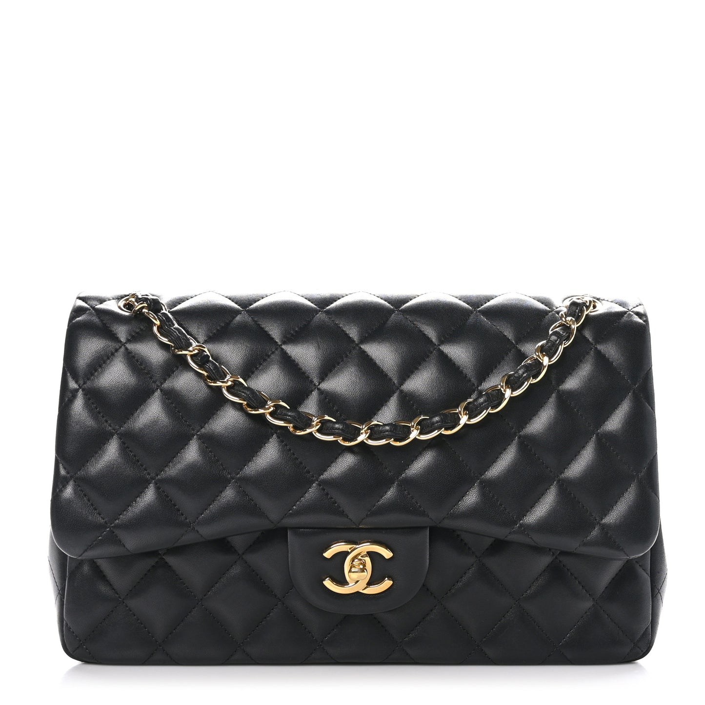Lambskin Quilted Jumbo Double Flap Black