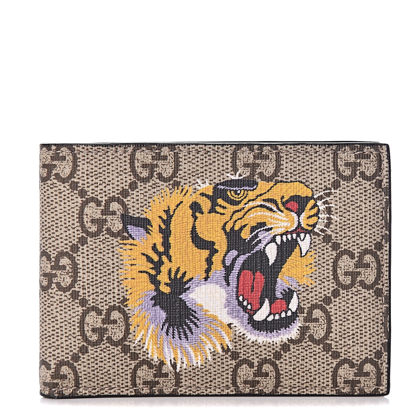 GG Supreme Monogram Tiger Bi-Fold Wallet Beige