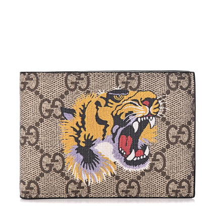 Gucci GG Supreme Monogram Tiger Bi-Fold Wallet Beige 1 of 8