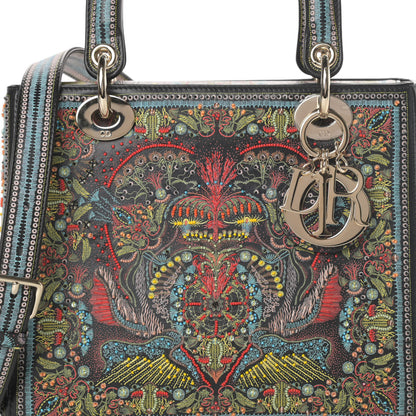 Christian Dior Smooth Calfskin Embroidered Medium Lady Dior Black Multicolor 9 of 11