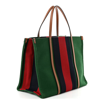 Gucci Canvas Calfskin Web Small Interlocking G Tote Bag Green Red 3 of 10