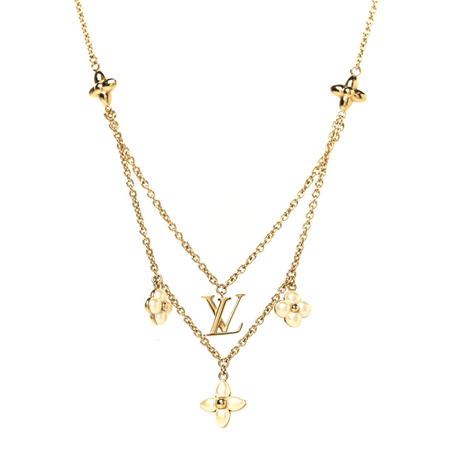 Louis Vuitton Pearl LV Floragram Necklace Gold 1 of 7