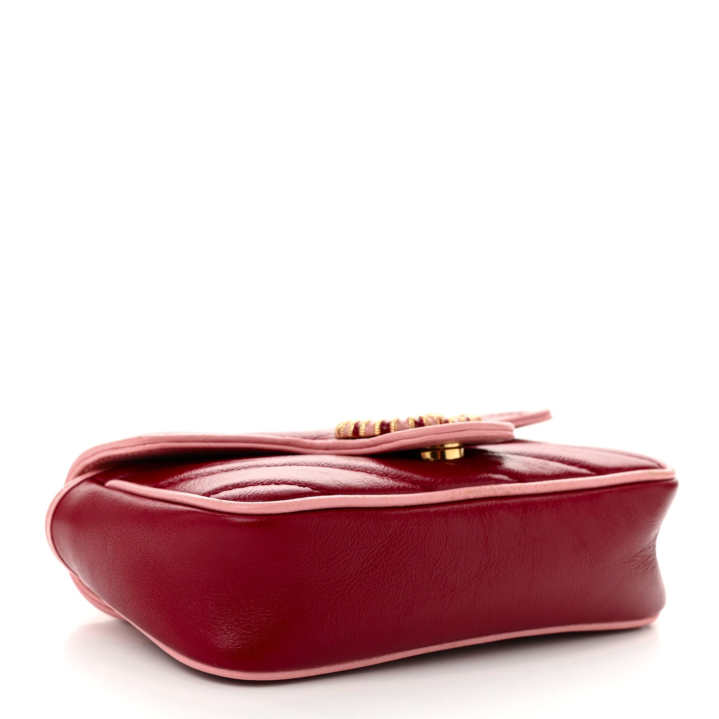 Azalea Calfskin Enamel Matelasse Diagonal Super Mini Torchon GG Marmont Shoulder Bag New Cherry Red Wild Rose