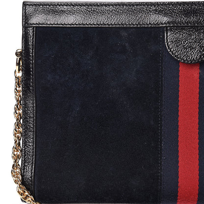 Gucci Suede Patent Web Dragon Embroidered Medium Ophidia Chain Shoulder Bag Blue Multicolor Black 17 of 22