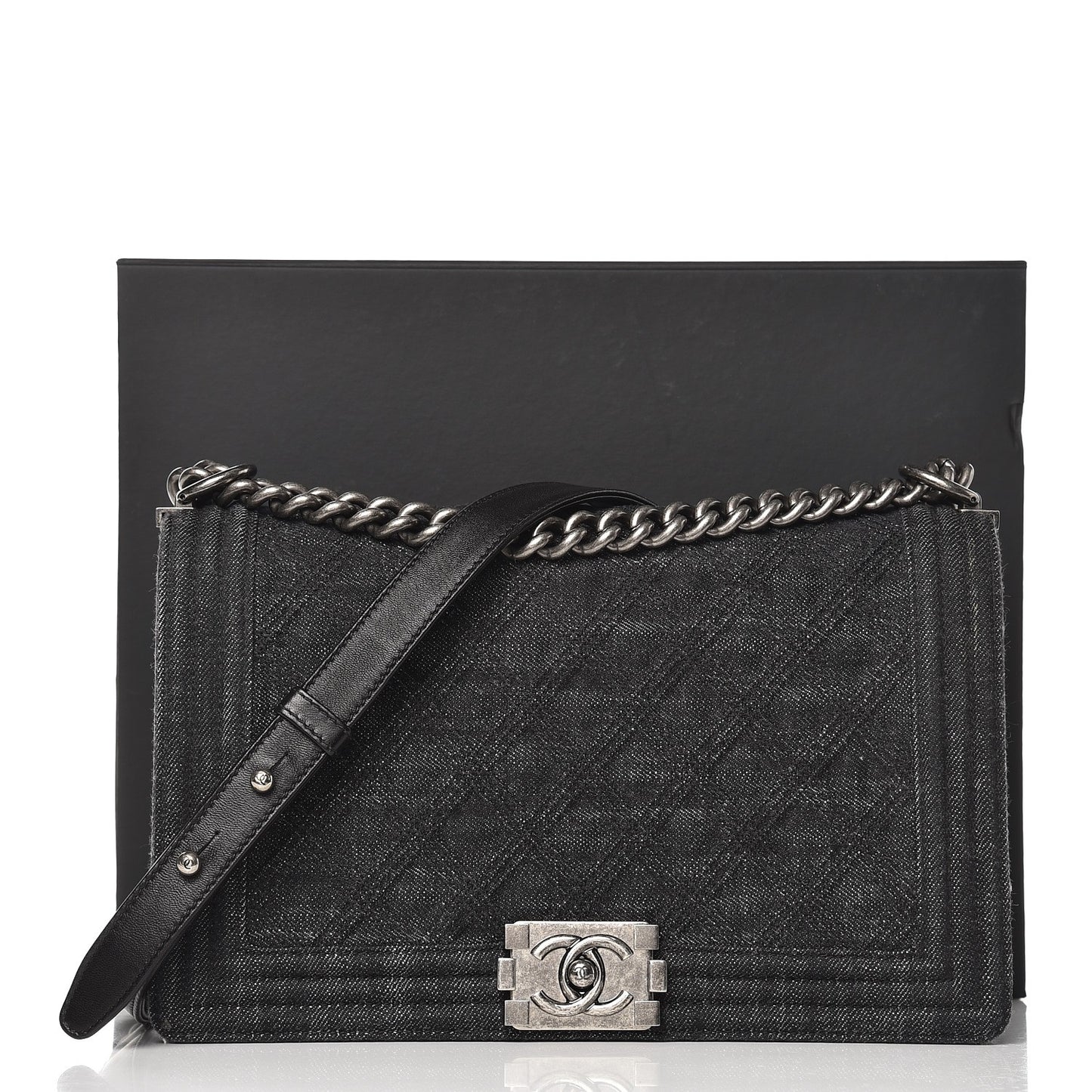 Denim Quilted New Medium Boy Flap Black
