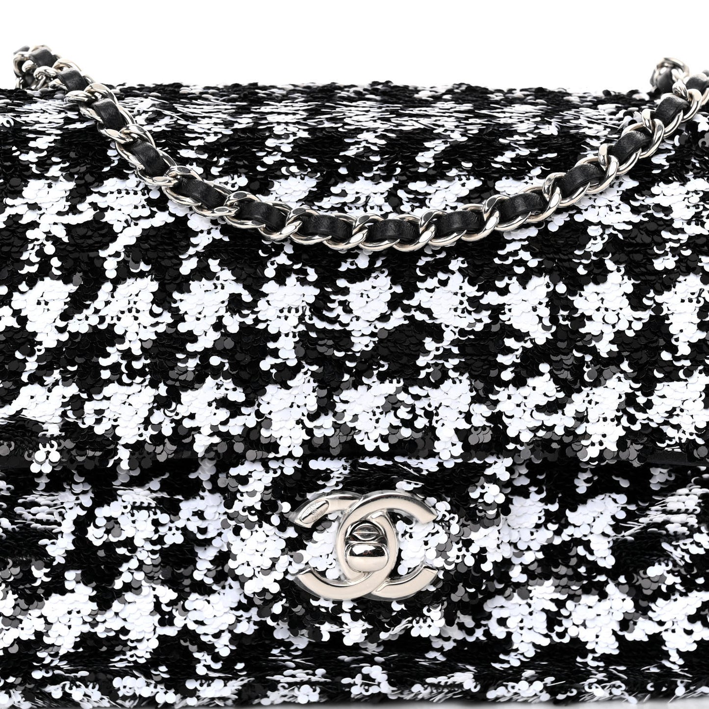 Sequin Mini Houndstooth Rectangular Flap Black White