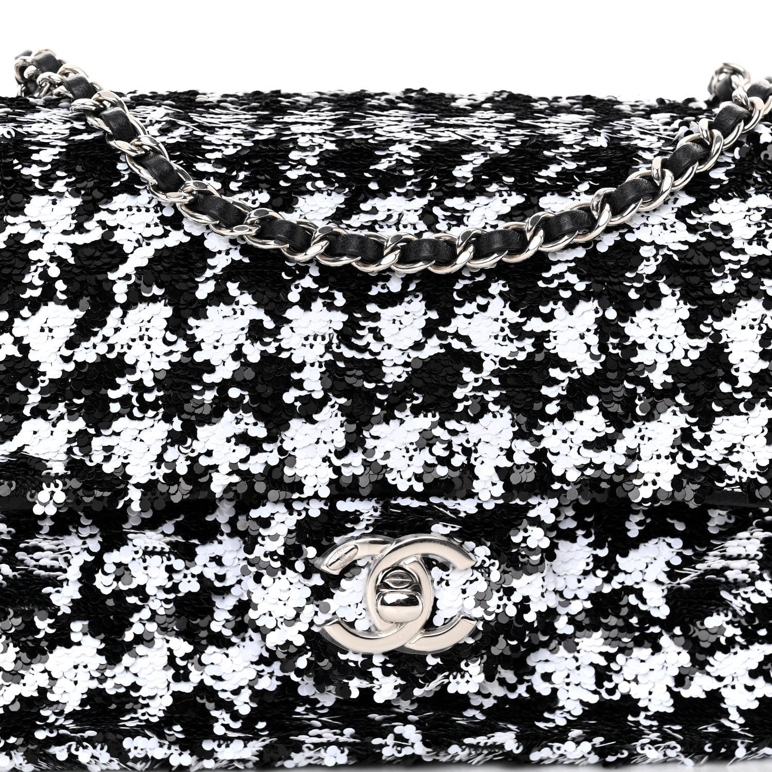 Chanel Sequin Mini Houndstooth Rectangular Flap Black White 8 of 11