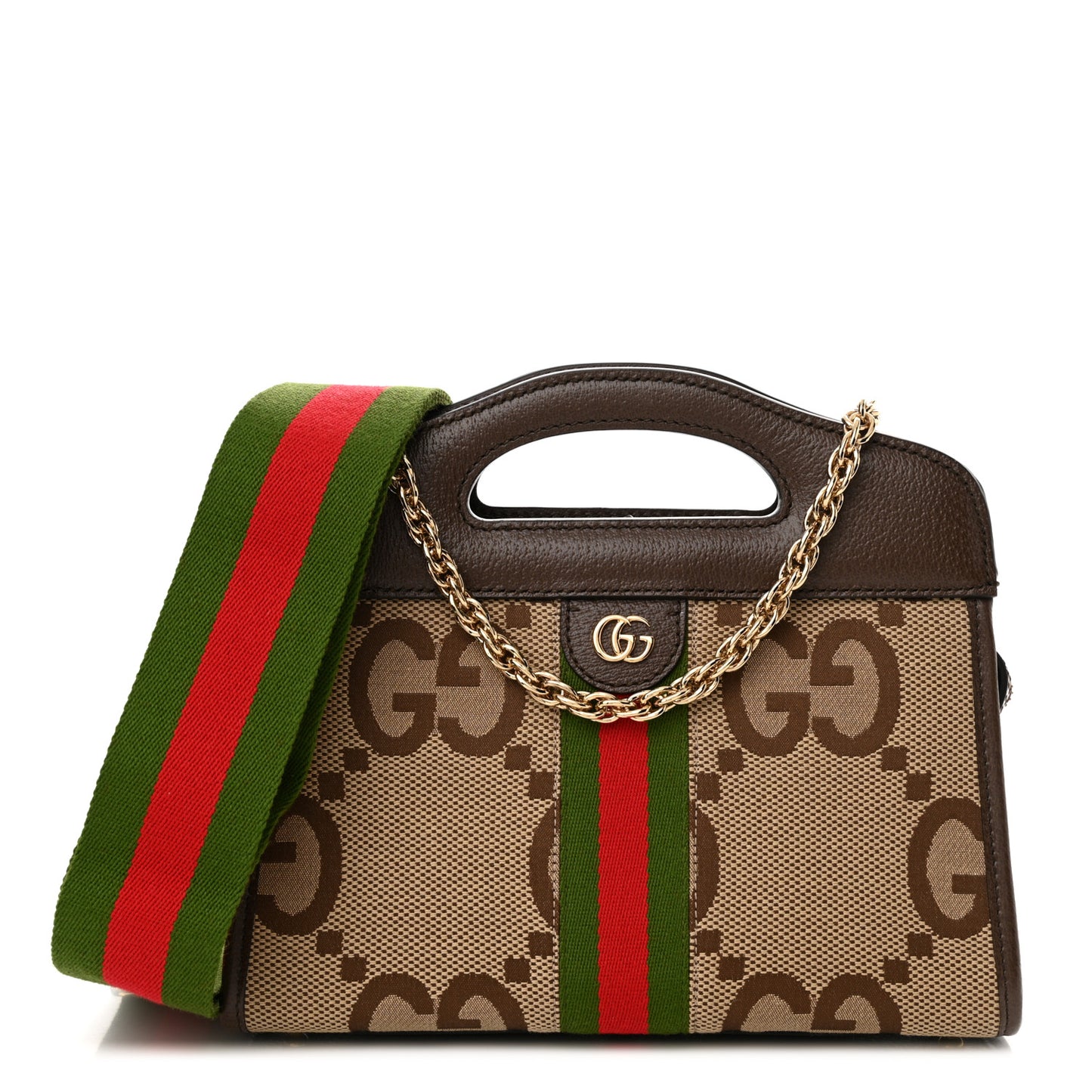 Monogram Jumbo GG Textured Dollar Calfskin Web Small Ophidia Slip Handle Tote Beige Ebony New Acero