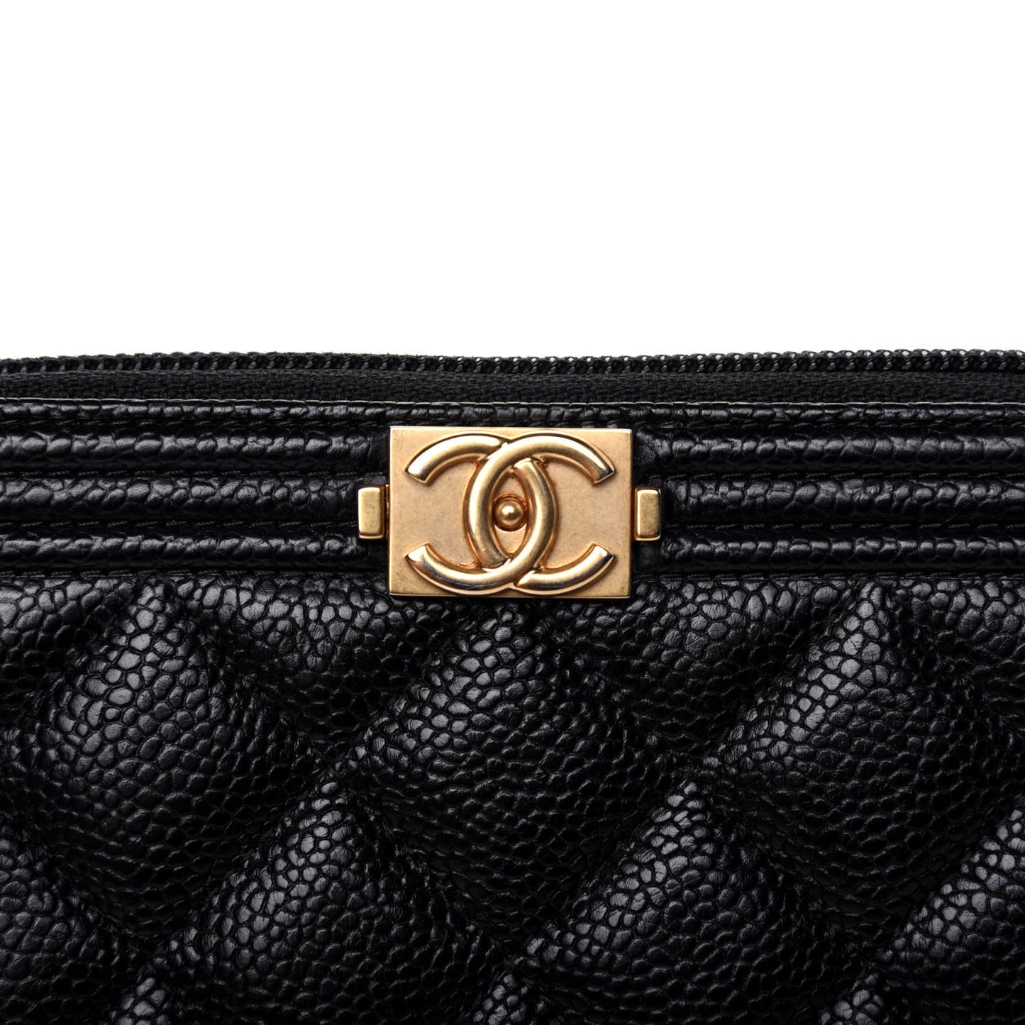 Caviar Quilted Small Boy Zip Around Wallet Black