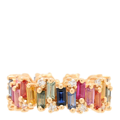 Suzanne Kalan 18K Yellow Gold Diamond Sapphire Ruby Shimmer Audrey Rainbow Eternity Band Ring 57 8 3 of 5