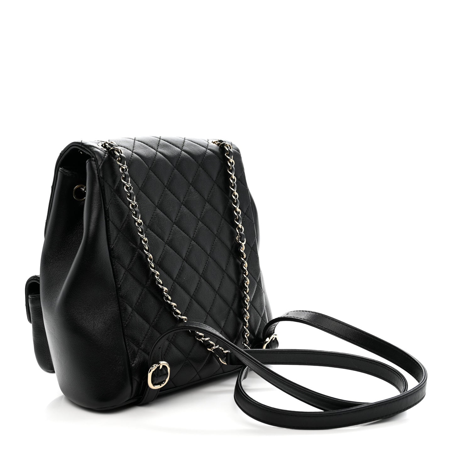 Calfskin Quilted Large Duma Pockets Drawstring Backpack Black