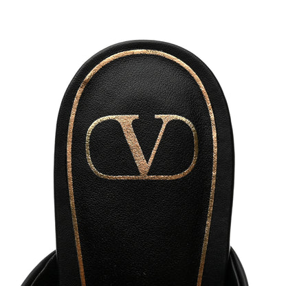 Valentino Garavani Calfskin Roman Stud Pointed Flat Mules 39 Black 8 of 9