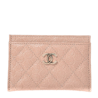 Chanel Camellia Calfskin Embossed Quilted Card Holder Beige 1 of 9