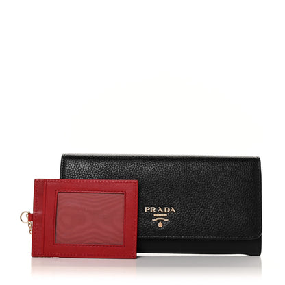 Prada Vitello Daino Bi-Color Continental Flap Travel Wallet Black Fuoco 1 of 8