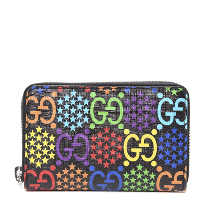 Gucci GG Supreme Monogram Psychedelic Zip Around Card Case Wallet Black 1 of 6